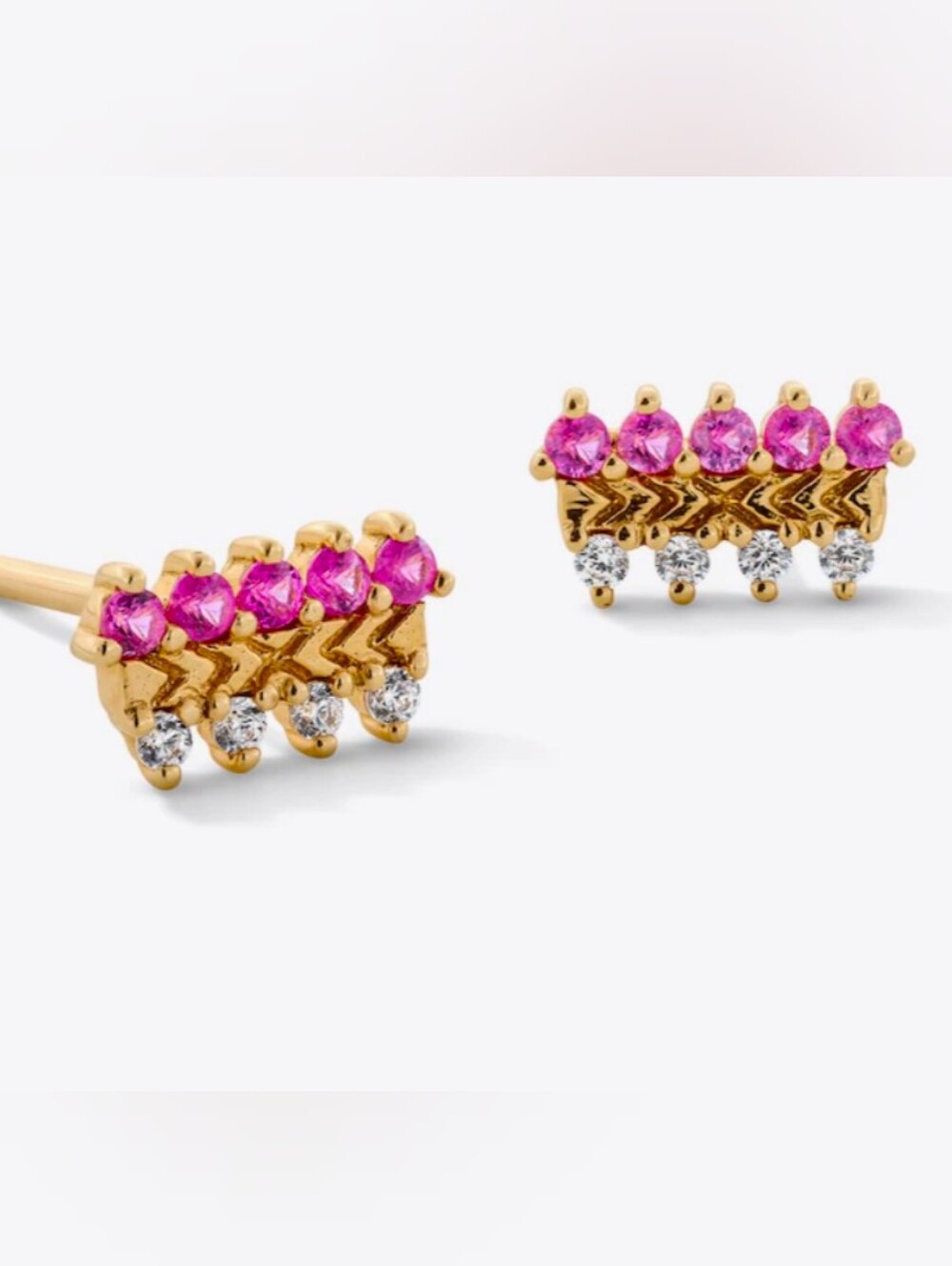 Pink Sapphire and Lab-Grown Diamond Accent Double Row Stud Earrings in 10K Gold